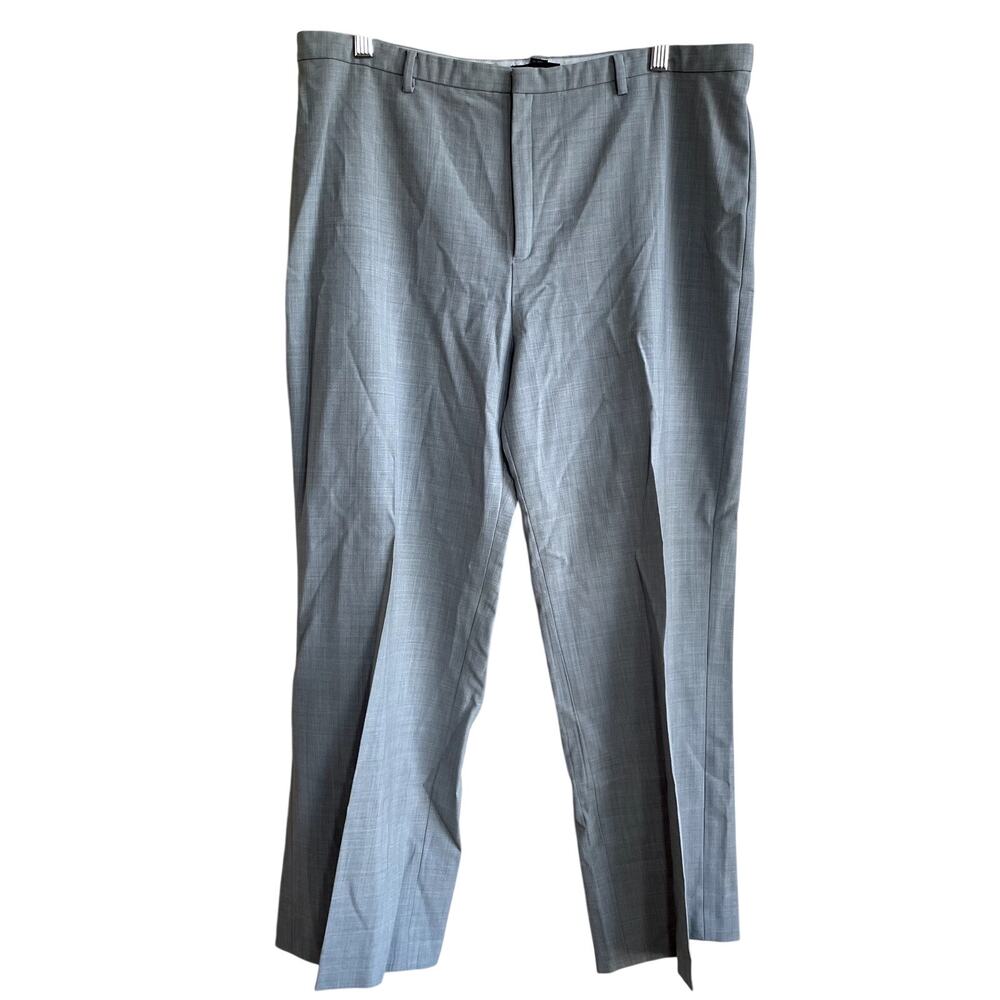 Gap gray wool blend flat front straight leg trousers women's 14 missing button